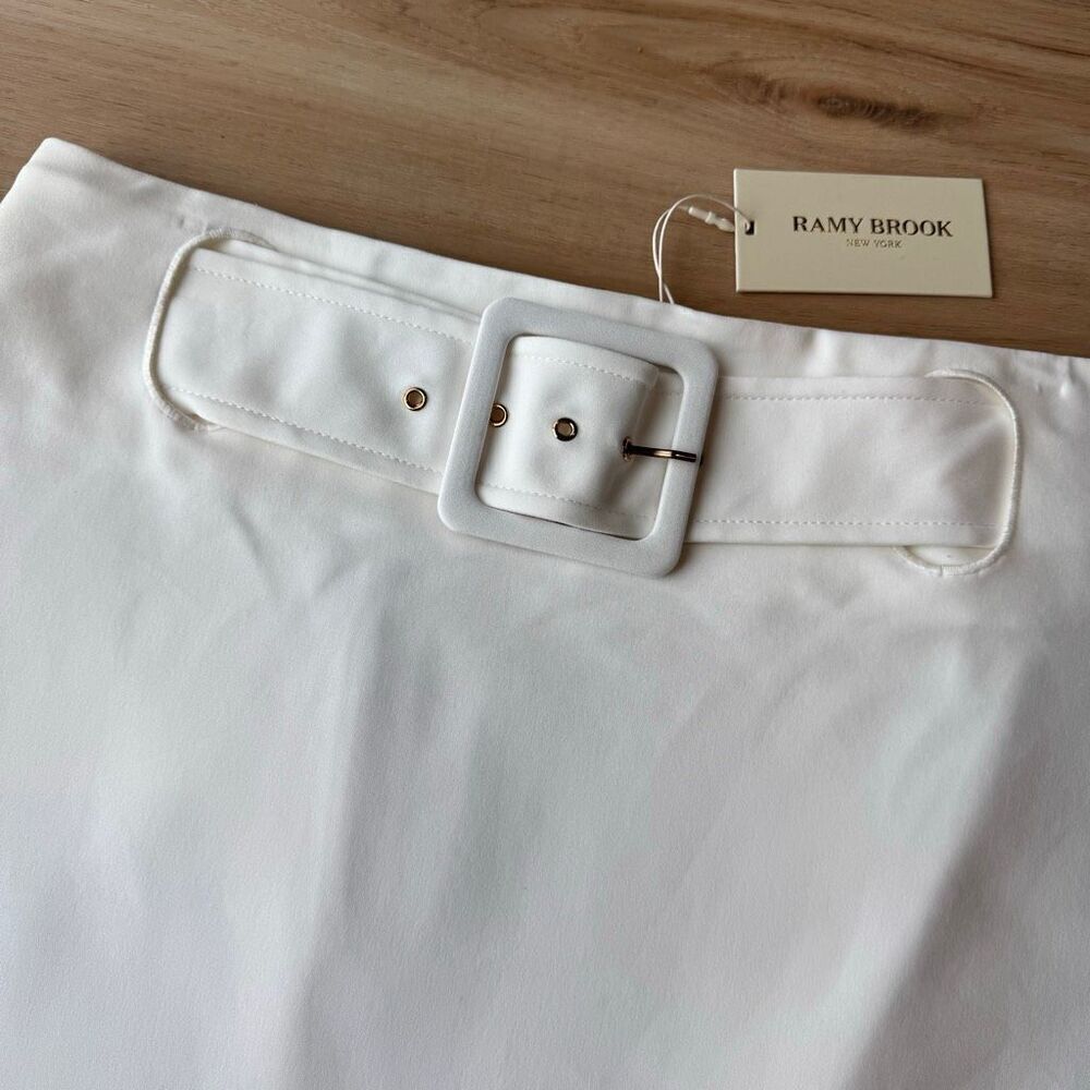 NWT Ramy Brook Jones Ivory Belted Mini Skirt 10 White High Rise Slit Date Night - Picture 5 of 7